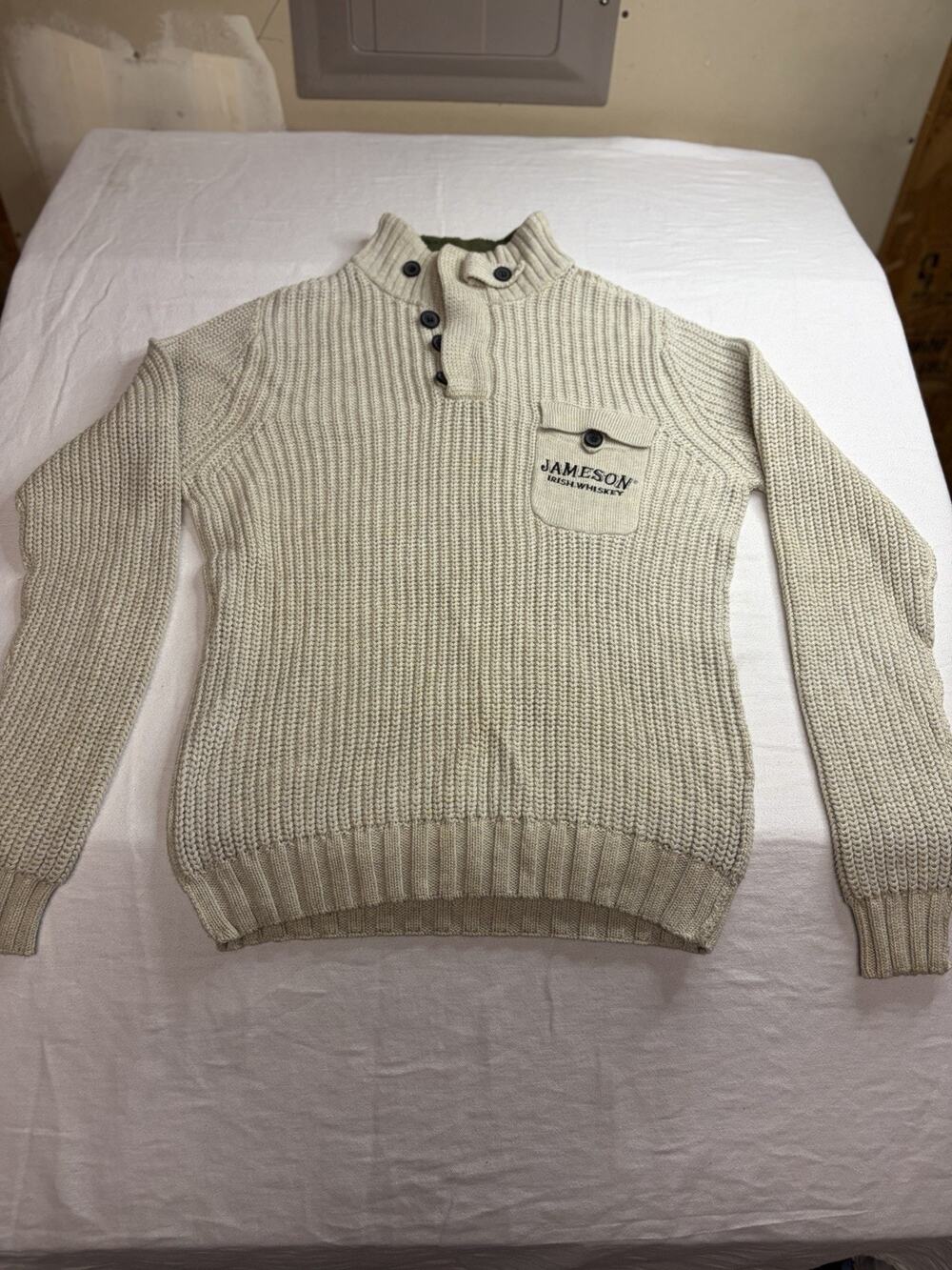 Jameson Irish Whiskey Sweater Men’s M Cotton Wool Fleece Henley Knit Fisherman